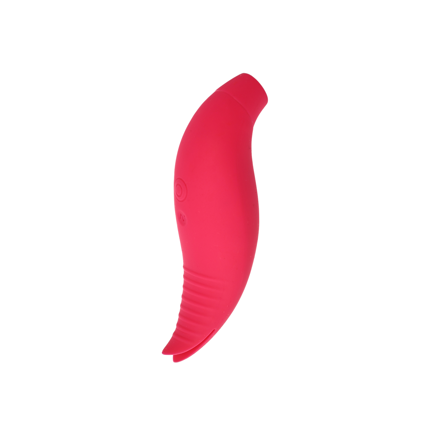 Pink curved clit-sucking vibrator on a transparent background