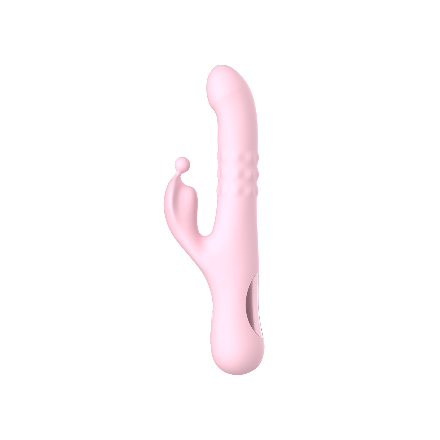 Pink silicone dual vibrator on a transparent background