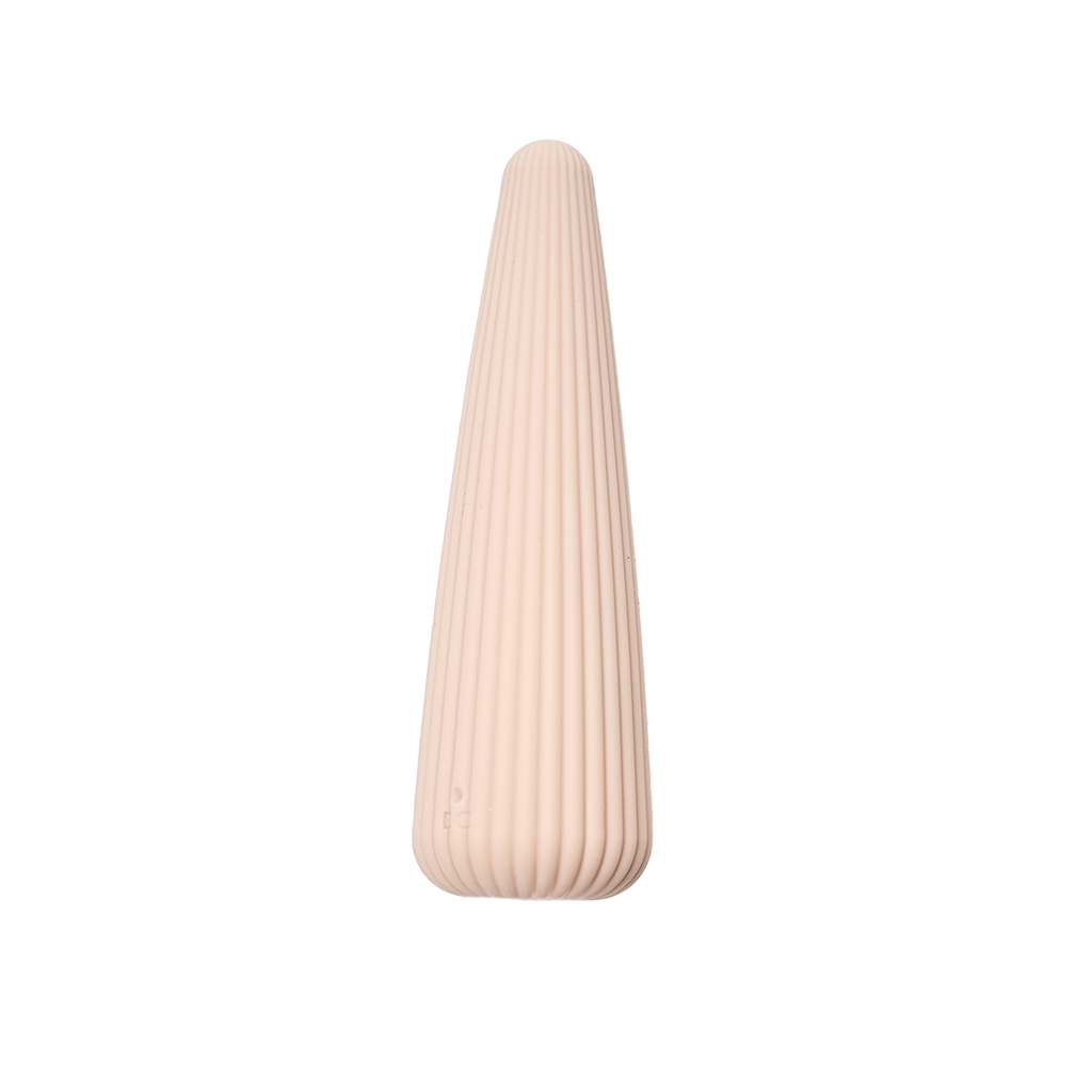 Beige silicone bullet vibrator with ridges on a transparent background 